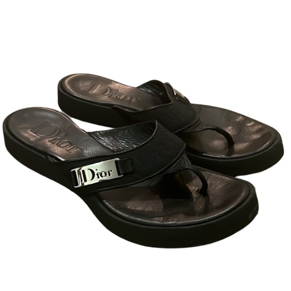 Dior Black Designer Logo Canvas Flip Flop Sandals - Picture 3 of 9